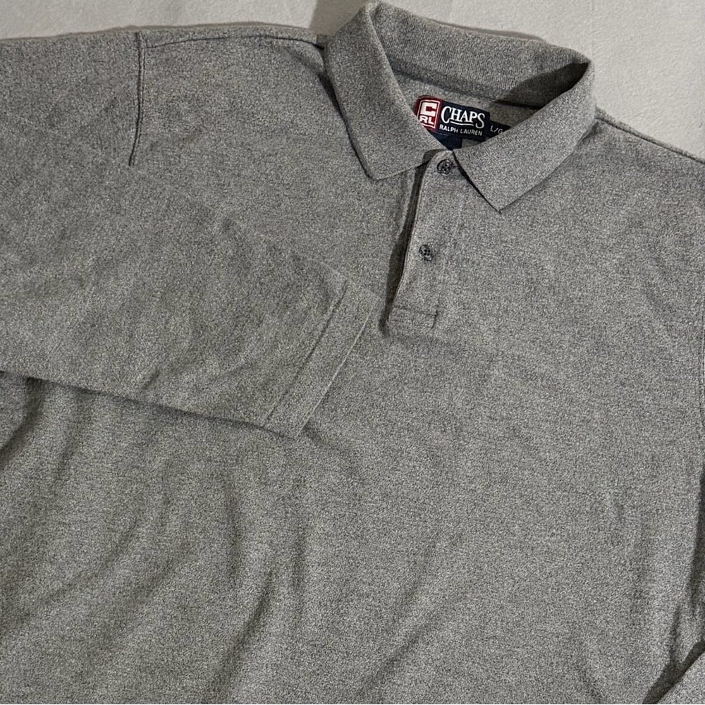 Chaps Ralph Lauren‎ Polo Shirt Mens XXL Gray Long Sleeve Cotton Solid Casual